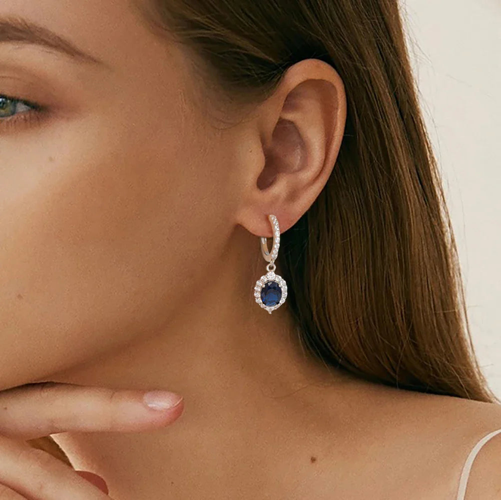 Created Sapphire Sterling Silver Pendant Necklace Women's Trendy Tear Drop Pendant Anniversary Jewelry Gift LZN06