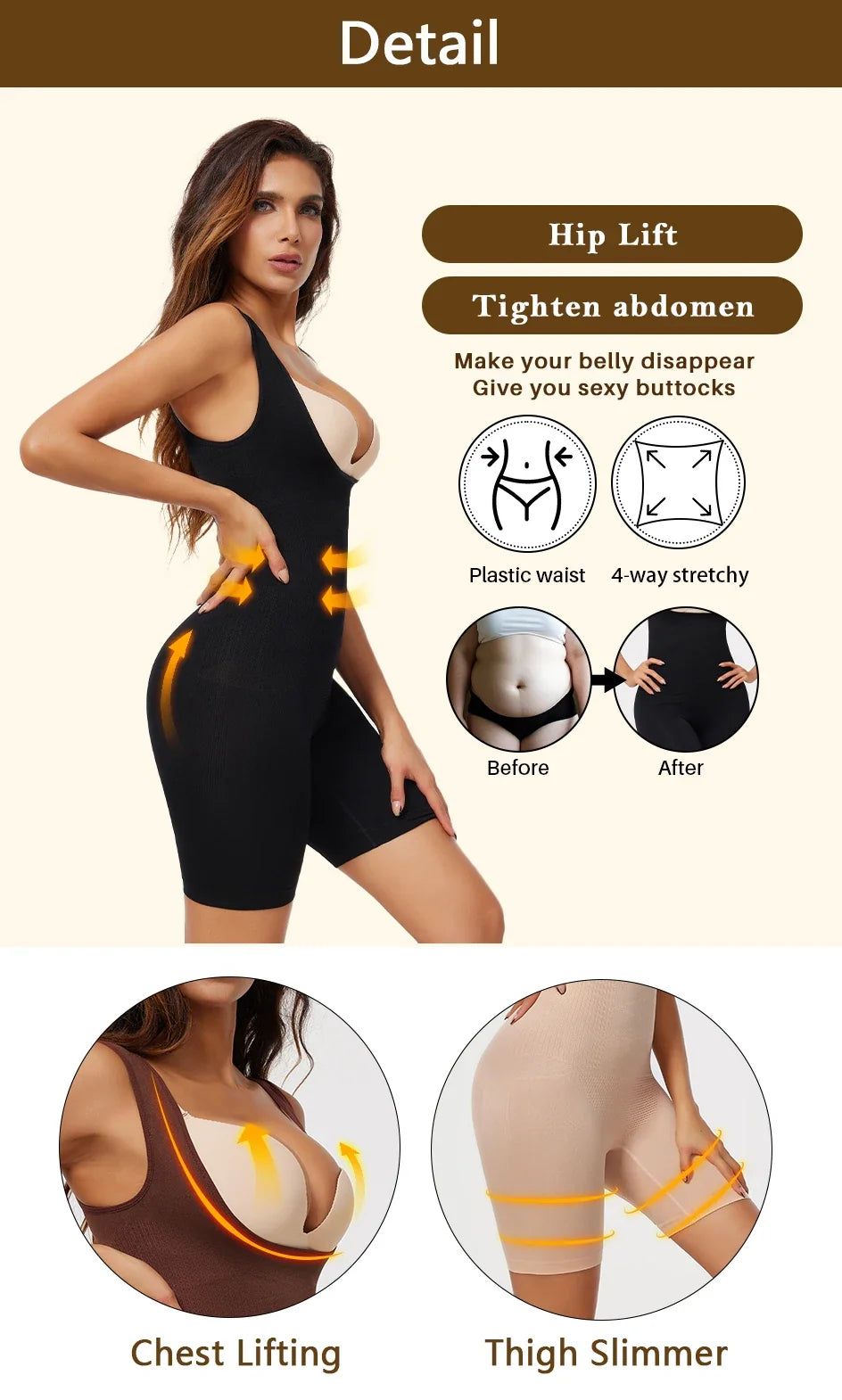Women's One-Piece Tight Buttocks Control Lifting Shaping Shapewear Bodysuit Device High Waist Training Tight Fitting Clothing