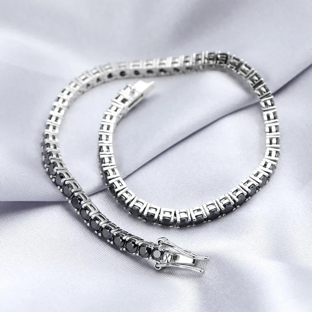 GRA Certified 3/4/5mm Full Black Moissanite Tennis Bracelet for Women Men 925 Silver Plated 18K Rose Gold Link Bracelets
