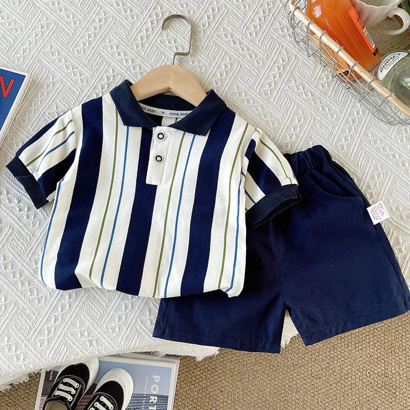 New Summer Baby Boys Clothes Suit Children Short Sleeved Striped T-Shirt Shorts 2Pcs/Sets Infant Casual Costume Kids Tracksuits