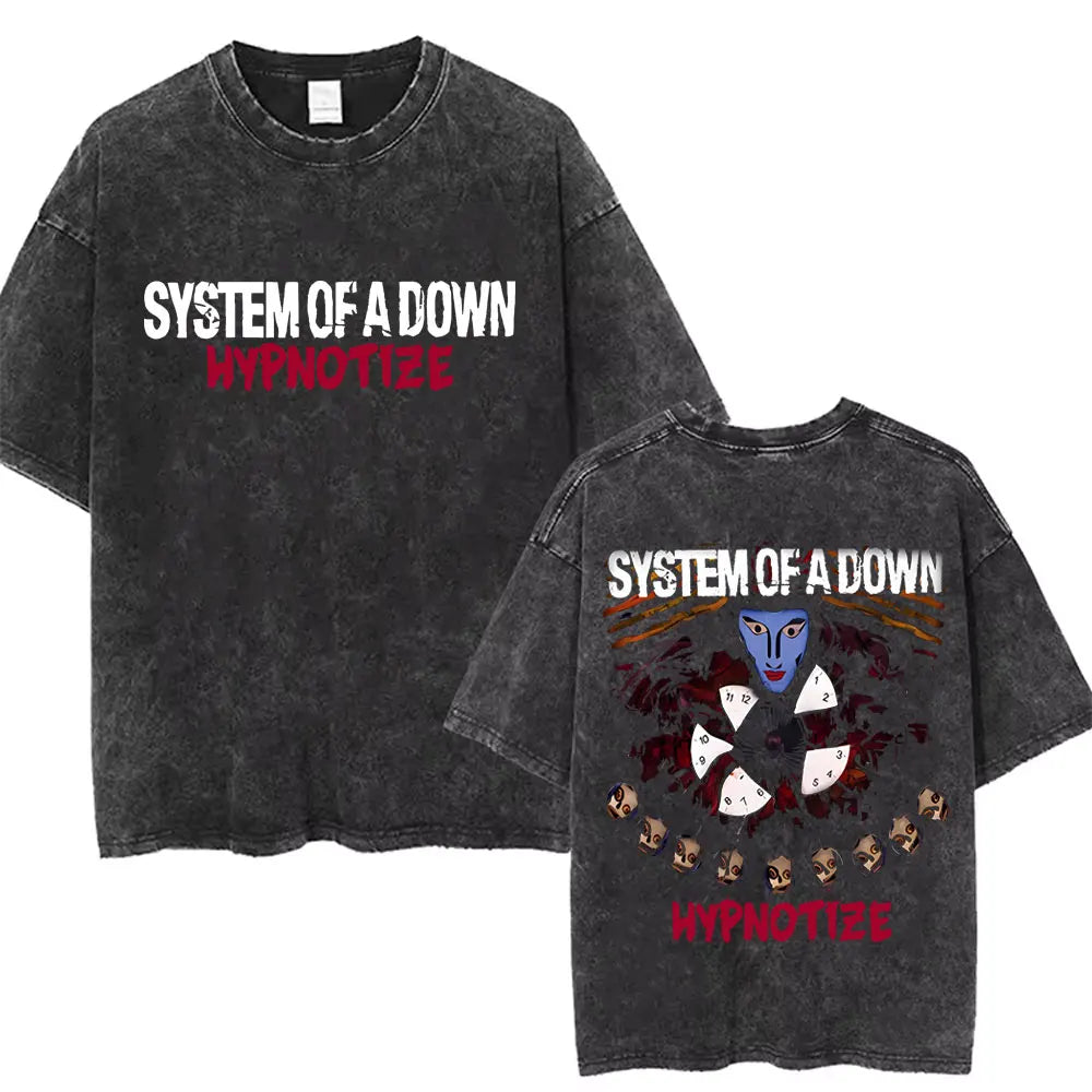 Washed Vintage System of A Down Toxicity Music Album Cover Tshirt Men Rock Oversized T Shirt 90s Alternative Metal Merch T-shirt