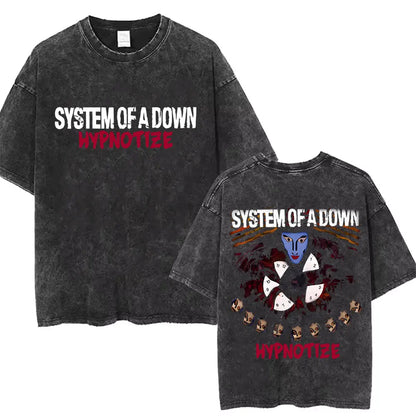 Washed Vintage System of A Down Toxicity Music Album Cover Tshirt Men Rock Oversized T Shirt 90s Alternative Metal Merch T-shirt