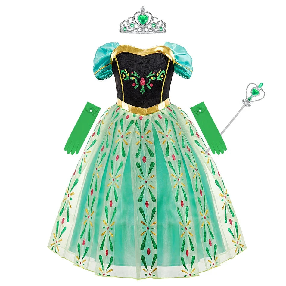 Kids Anna Cosplay Clothing Little Girls Christmas Halloween Gown Kids Party Red Cloak Costume Dance Long Sleeve Princess Dresses
