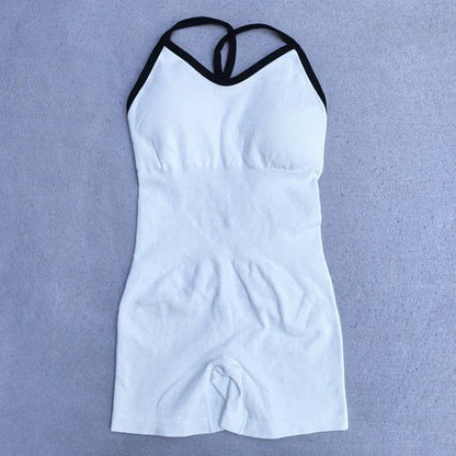 Summer Seamless Yoga Jumpsuit Women Gym Set Spaghetti Strap Leisure Workout Gym Shorts Padded Bra One-piece Fitness Bodysuits