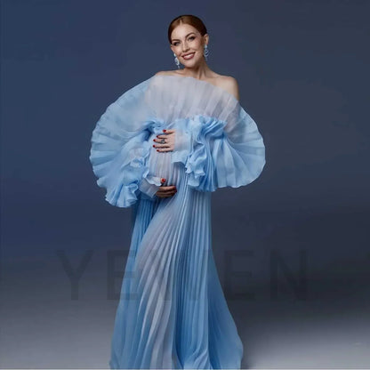 2026 Fashion Sheer Pleated Organza Maternity Dresses for Photoshoot Long Dress for Maternity Shoot Baby Shower Dresses YEWEN