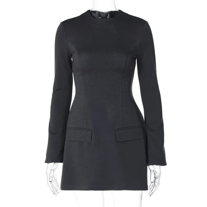 Long Sleeves Zipper Bodycon Mini Dress With Pocket Solid Elegant Outfit Office Streetwear Women’S Autumn Winter Clothes