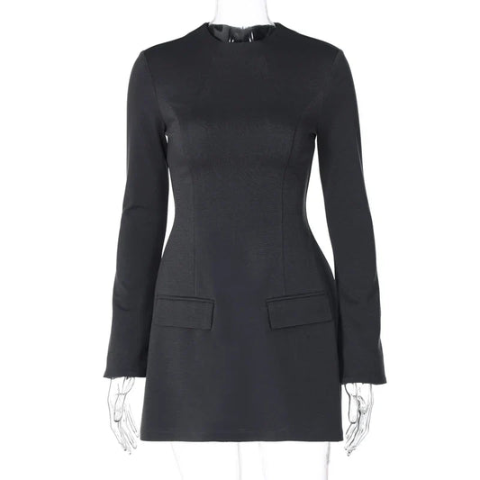 Long Sleeves Zipper Bodycon Mini Dress With Pocket Solid Elegant Outfit Office Streetwear Women’S Autumn Winter Clothes