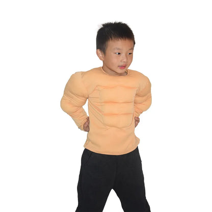 Superhero Muscle Costume Boy Cosplay Funny Fake Pectoral Muscles Halloween Vest Suits Boys Cosplay Chest Shirt Outfits Costume