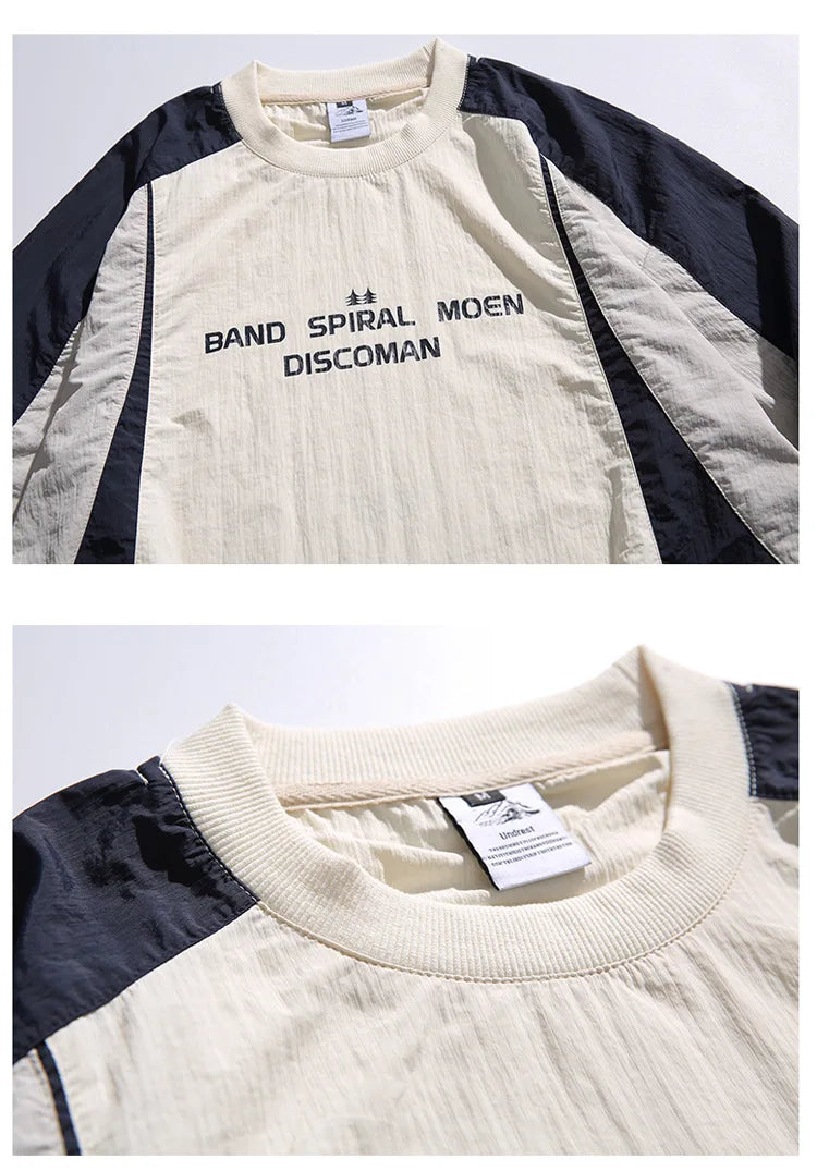 Japanese-inspired Color-blocked Crew Neck Sweatshirt with Patchwork Design: Men's Spring/Autumn Outdoor Leisure