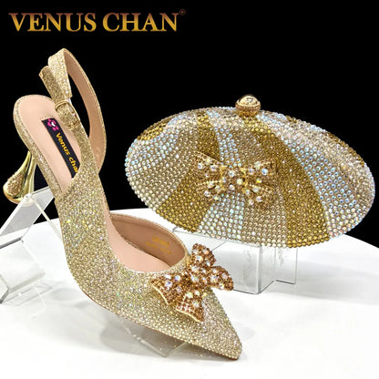 Festive Elegance: Dazzling Heels and Chic Clutch Perfect Combination Of Shoes And Bags for Party Occasions