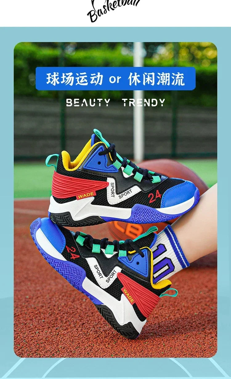 Children Basketball Shoes for Boys Girls Kids Teenagers Breathable Non-slip Lace Up Indoor Outdoor Training Sneakers Tennis Shoe
