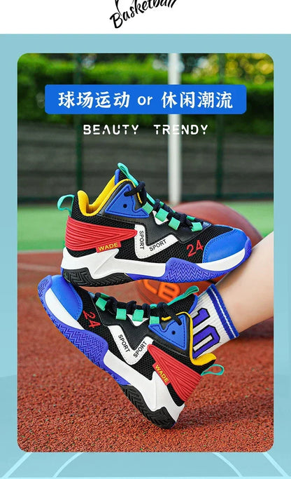 Children Basketball Shoes for Boys Girls Kids Teenagers Breathable Non-slip Lace Up Indoor Outdoor Training Sneakers Tennis Shoe