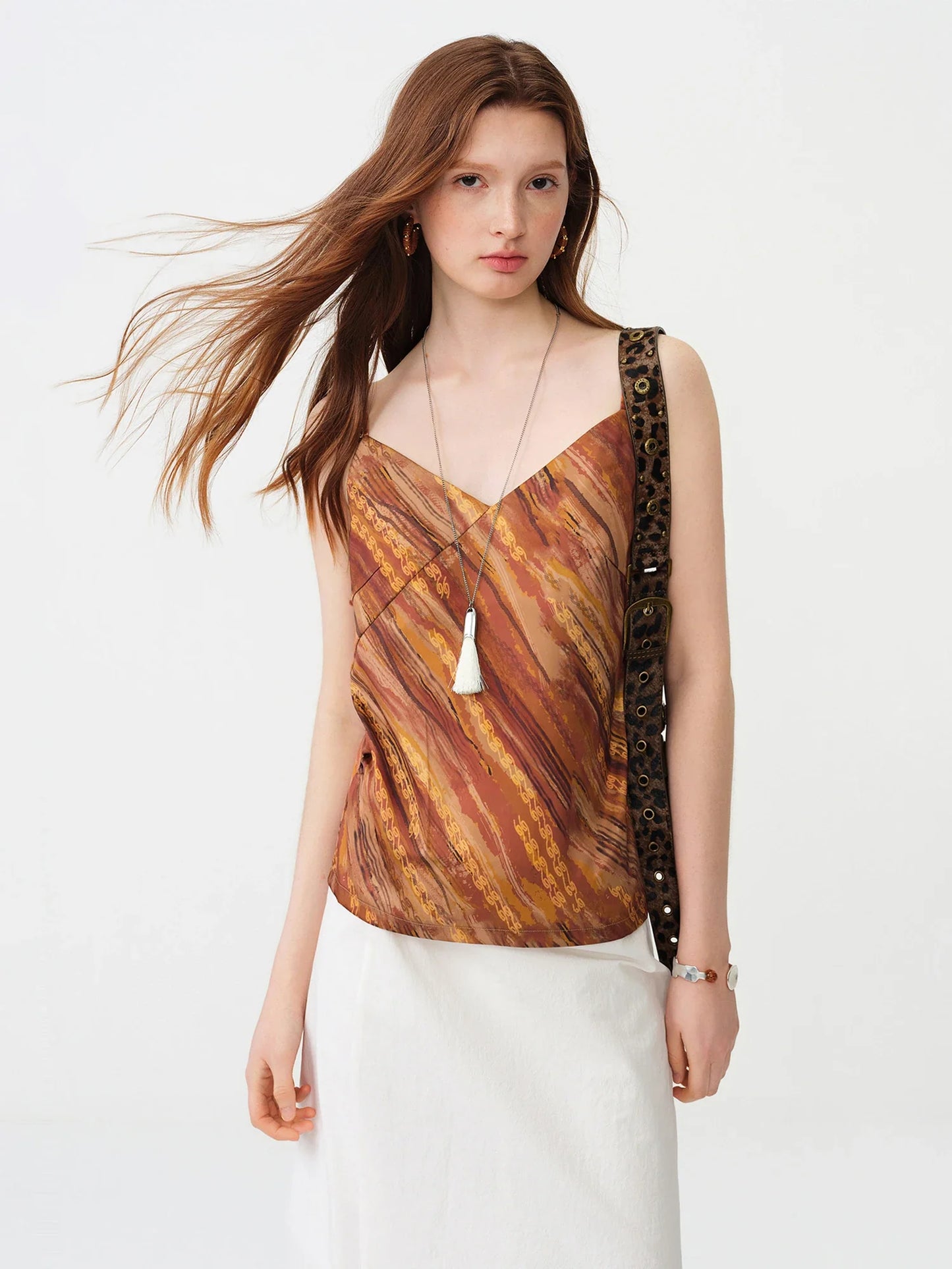 2026 Summer Women's Vacation Ready Satin V-Neck Camisole Stone Bead Accent - Elegant Retro Fitted Top for Beach Holidays