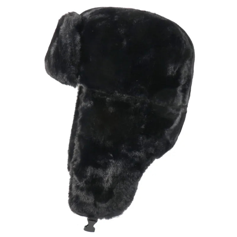 Soviet Badge Ushanka Men&Women Bomber Hats CCCP Army Pilot Trapper Trooper Hat Winter Faux Rabbit Fur Earflap Snow Caps