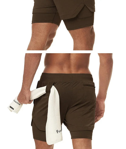 Men's 2 in 1 Double-deck Gym Shorts Quick Dry Summer Running Workout Shorts Zipper Pockets Slim Fit Fitness Training Short Pants