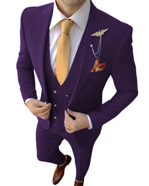 12 Colors Formal Business Men Suit Costume Homme Tuxedos For Wedding Bridegroom 3 Pcs Prom Slim Fit Blazers Jacket Pant Vest