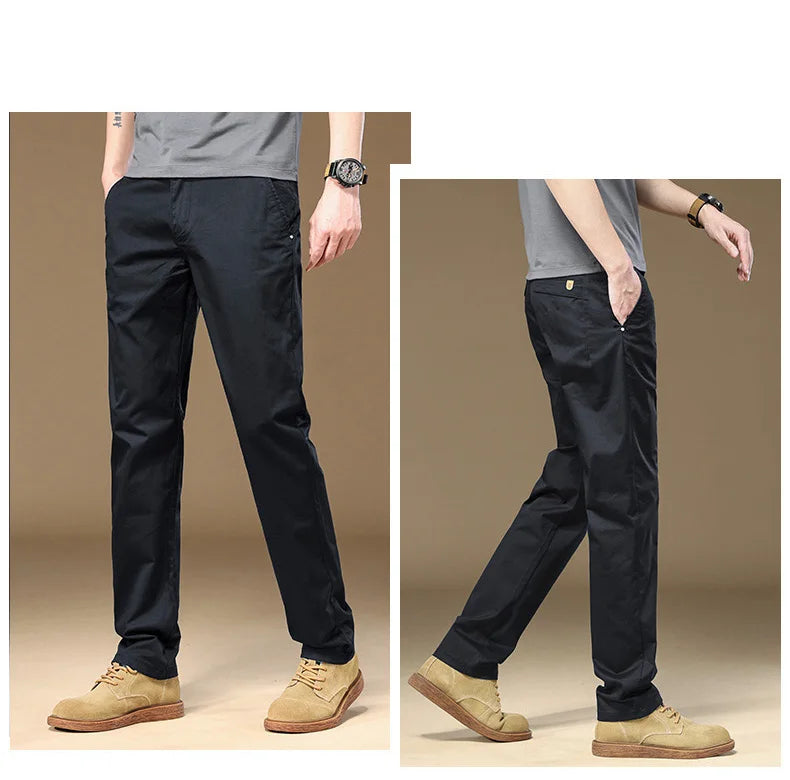 97% Cotton Cargo Style Casual Pants Men's Splicing Straight Fashion Elastic Business Trousers Spring Autumn Male Clothes Pants