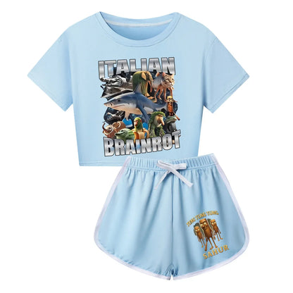 Italian Brainrot Meme Clothes Kids Cartoon Tung Sahur Pajama Sets Boys Long Sleeve Tops Legging 2pcs Set Girls Casual Sleepwear