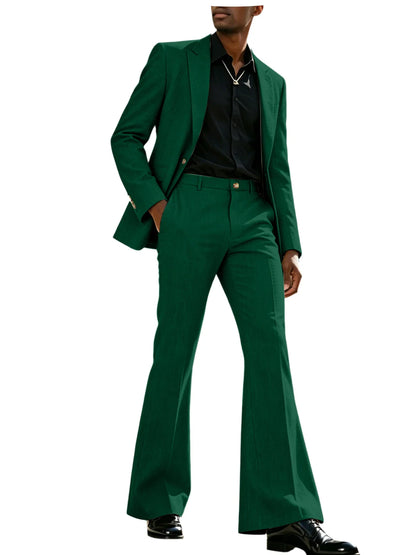 Vintage Men's Linen Suit 2 Piece Notch Lapel 2 Button Blazer Wide Leg Flare Pants Breathable Lightweight Set for Business Casual
