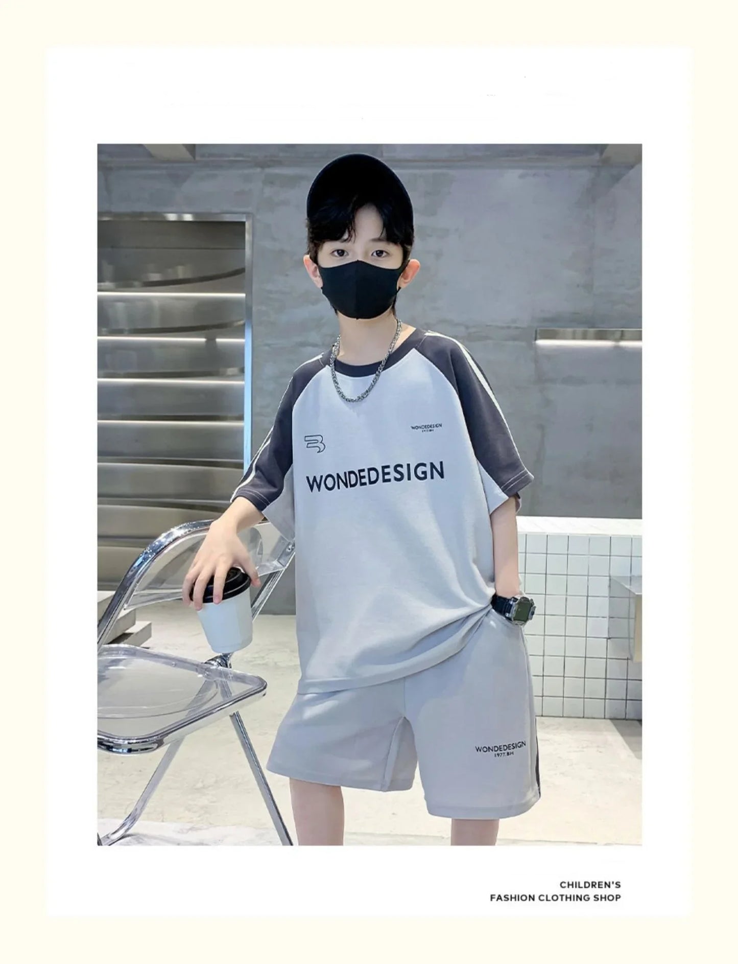 Summer Boys Cotton Loose Contrast Alphabet T-Shirt Tops+Shorts Pant School Kids Tracksuit Child 2PCS Outfit Workout Set 5-16 Yr