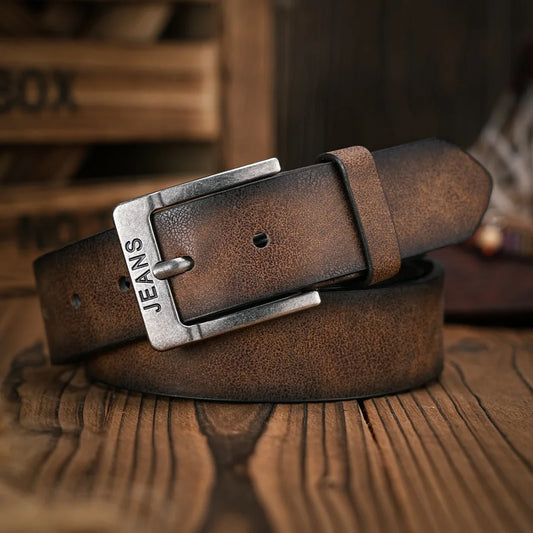 A men's and women's casual retro belt Western style! PU leather belt with metal buckle, suitable for daily work wear
