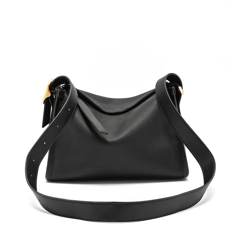 Women's Natural Cow Genuine Leather Shoulder Bags Ladies Retro Fashion Cowhide Crossbody Bag Female Casual Commuting Bag
