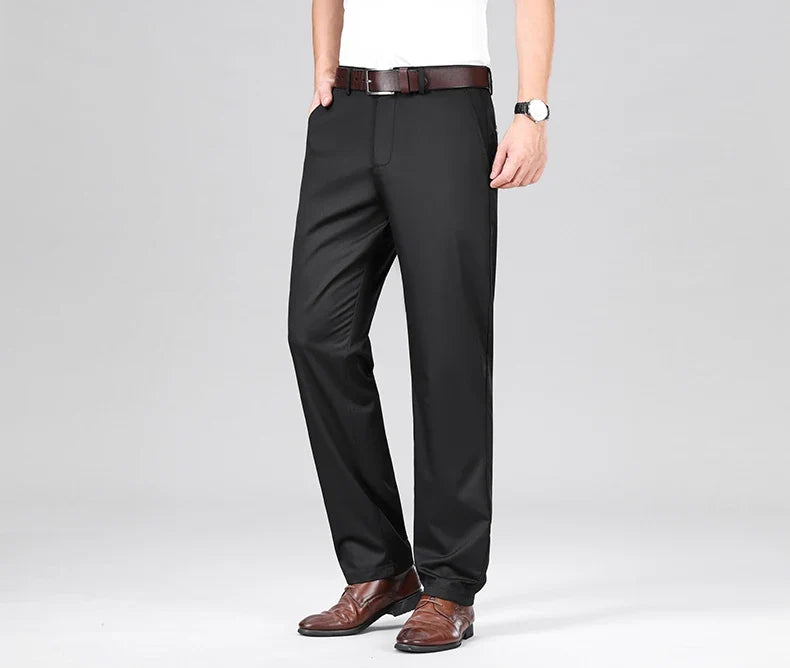Mulberry Silk Pants Men's Summer Thin Breathable Business Casual Loose Trousers Straight Non-iron Solid Color Plus Size 3colors