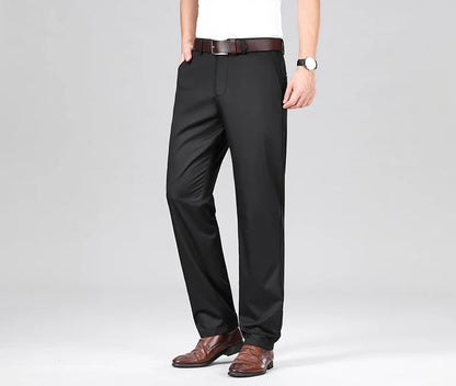 Mulberry Silk Pants Men's Summer Thin Breathable Business Casual Loose Trousers Straight Non-iron Solid Color Plus Size 3colors