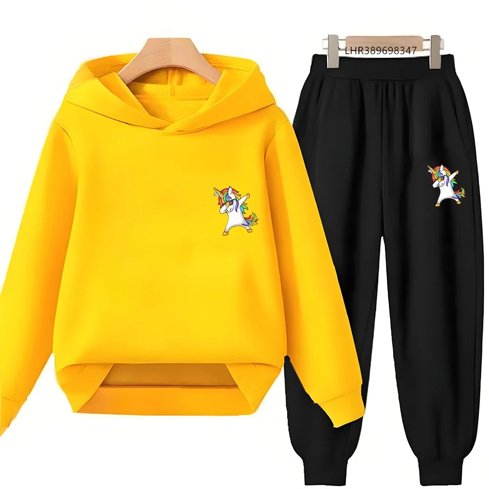 Children Unicorn Hoodie 3-12 Years Boys Girls Red Casual Tops+Pants Sets Long Sleeves Autumn Fashion Kids Clothes