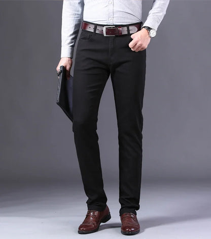 2025 New Wine Red Jeans Men Fashion Casual Classic Style Business Straight Fit Soft Trousers Male Advanced Pants