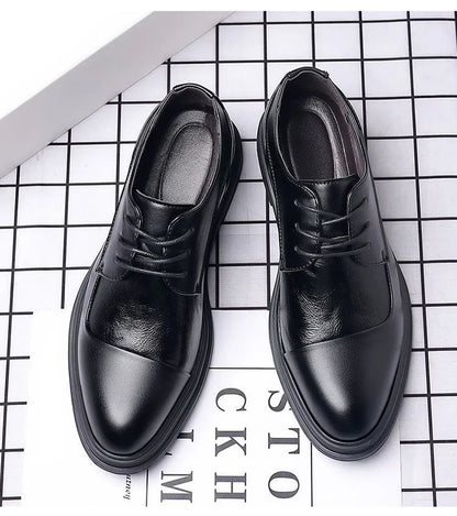 Men's Genuine Leather Oxfords Pointed Toe Lace Up Dress Shoes British Style Business Wedding Casual Footwear for Spring Autumn