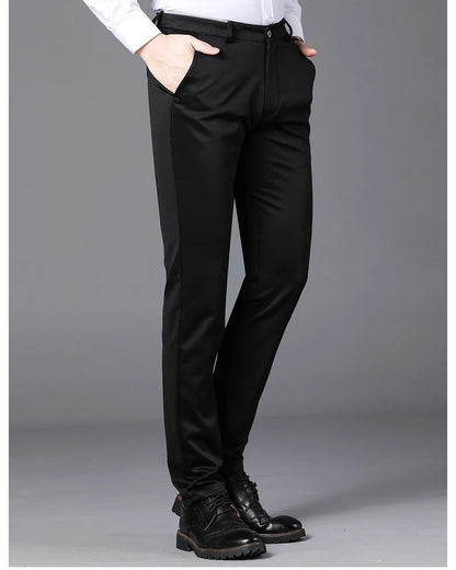 Male Pants Stretch Solid Black Smart Casual Men's Trousers Office Quick Dry Suit Pants New Spring Autumn Korean Straight Pants