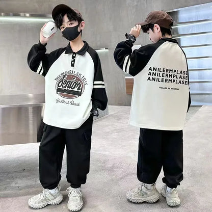 Printing Sweatshirt Set Children's Suit for Boy Child Autumn Winter Costume Clothing From 8 12 Years Outdoor Clothes Kids Boy's