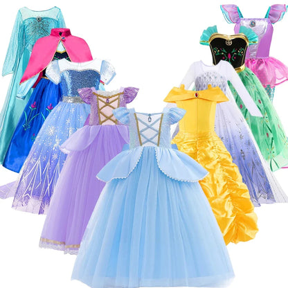 Children Costume Girl Dress Halloween Princess Cosplay Party Rapunzal Anna Elsa Birthday Clothes