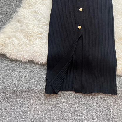 Chic Fashion Sexy Wrap Hips Knitted Long Dress 2026 New Brand Fashion Embroidery Single-breasted Shirt Dress Streetwear