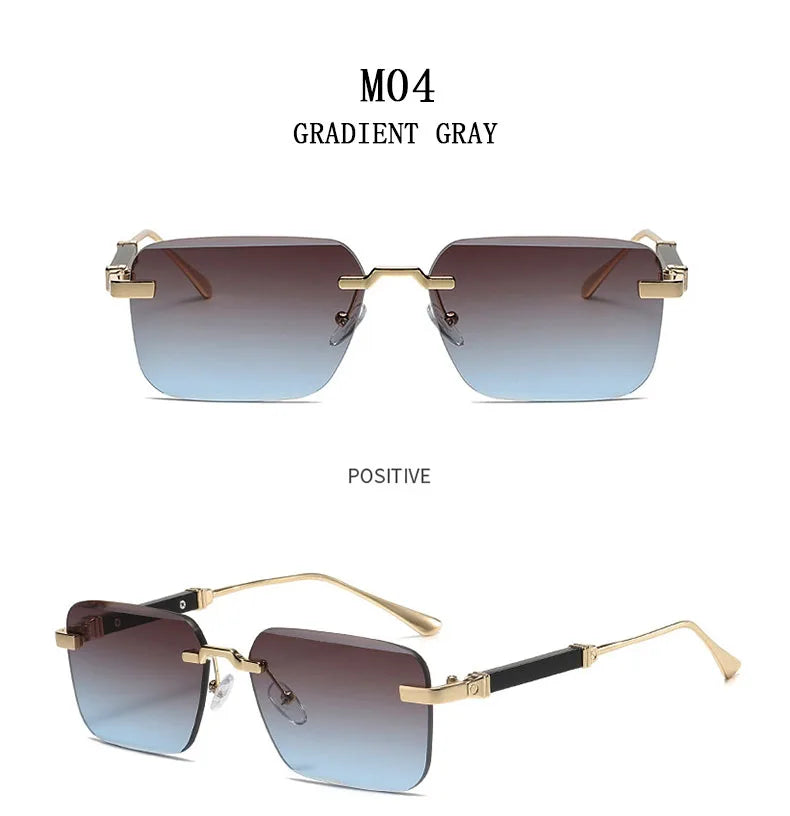 Designer Sunglasses For Men Vintage Rimless Sunglasses Women Trendy Luxury Square Fashion Glasses Vintage Gafas De Sol Hombre