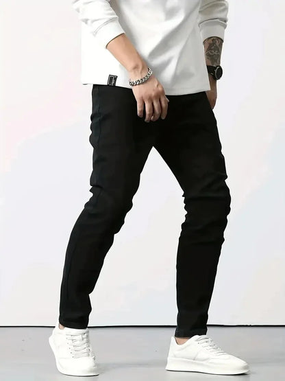 Men's New Slim Fit Stretch Cotton Jeans Ripped Casual Black Blue Denim Pencil Pants for Everyday Social Wear