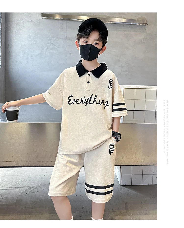 Kids Luxury Clothing Cotton Pique Fabric T-shirt Shorts Summer Outfit Set for Tweens Boys High Quality Polo Suit Child 5-14 Y