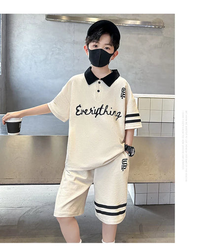 Kids Luxury Clothing Cotton Pique Fabric T-shirt Shorts Summer Outfit Set for Tweens Boys High Quality Polo Suit Child 5-14 Y