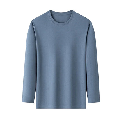 Men's Solid Color Round Neck Cotton Long Sleeved T-shirt Summer Comfortable Top