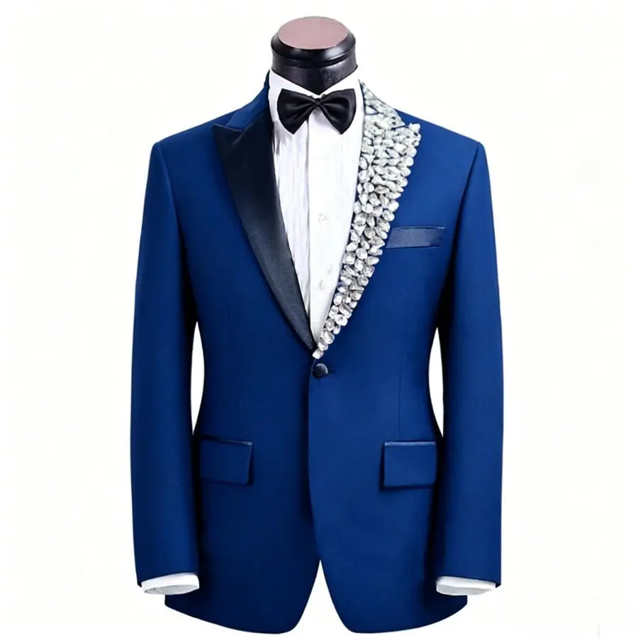 Luxury Beaded Formal Men Suits with Crystal 2 Pieces Wedding Tuxedo for Groom Slim Fit Prom Party Blazer Jacket Pants Set Outfit