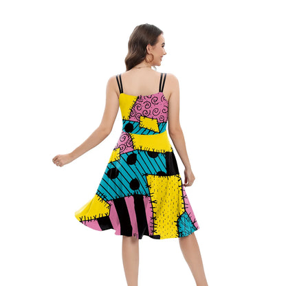 Halloween Nightmare Christmas Sally Dress Spaghetti Strap Women's Sexy Backless Dresses Patchwork Vestidos