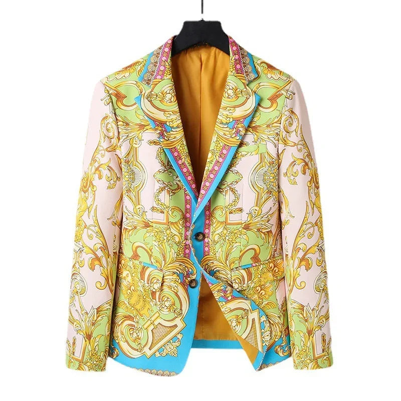 Mens Blazer Jacket Luxury Suit Floral Jacket Classic Peak Lapel Coat for Wedding Party Prom Costume Homme