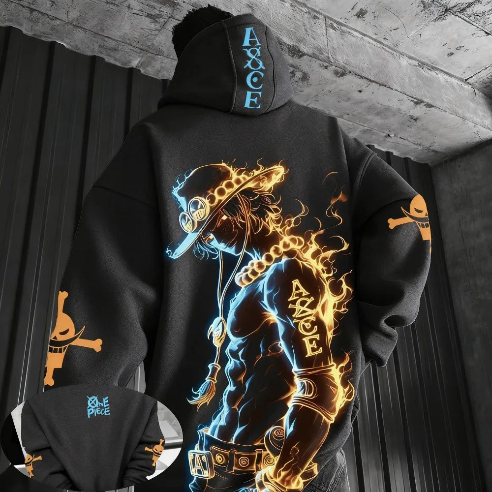 One Piece Men's Hoodie Sweater Portgas D. Ace Japanese Anime Spring Autumn Boys Children's Long-sleeved Parent-child Outfit