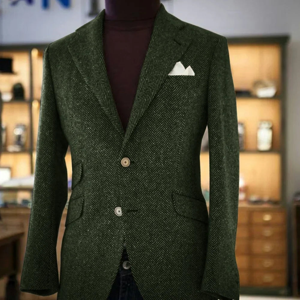 Mens Casual Suit Jacket Herringbone Single Breasted Business Blazer Fashion Slim Fit Comfortable Elegant Men's Outerwear Coats