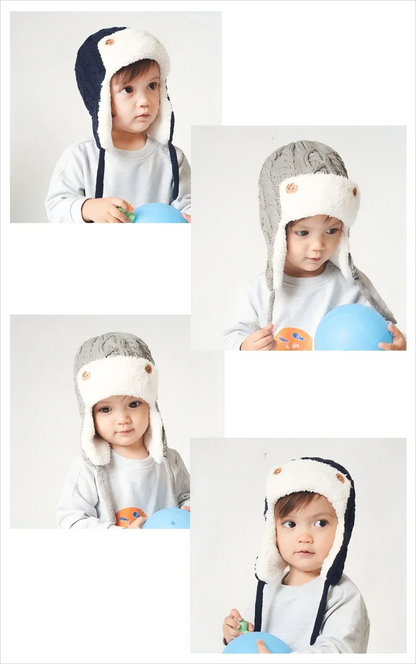 Toddler Kids Baby Winter Knitted Bomber Hat Fleece Lined Warm Cute Beanie for Boys Girls