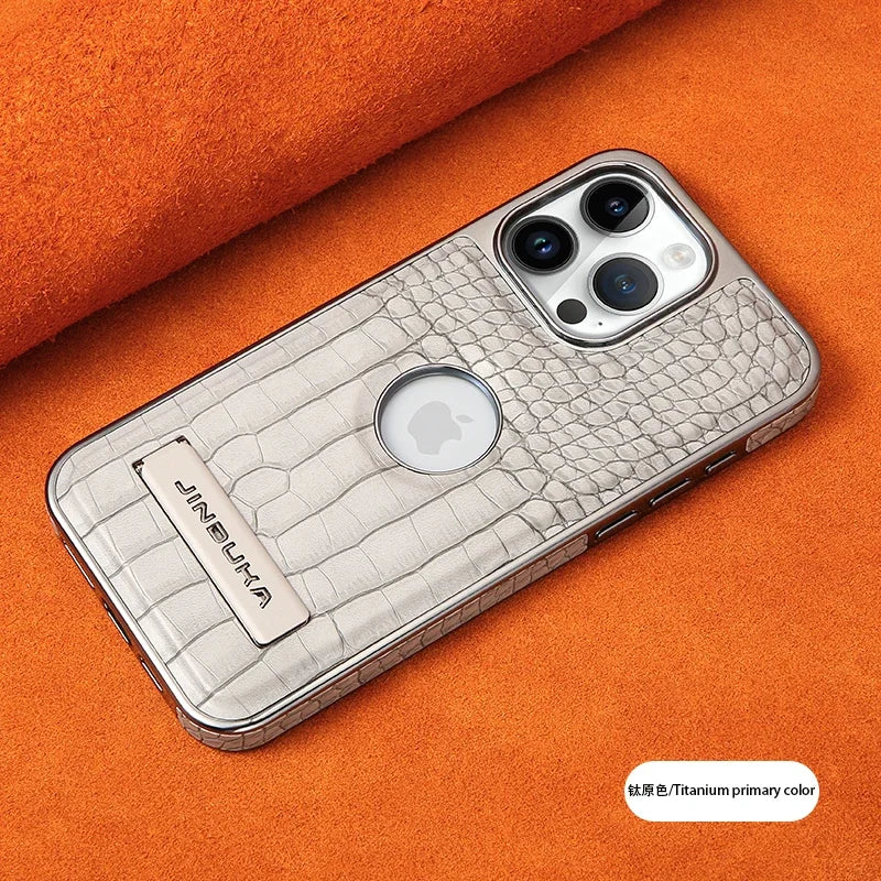 Crocodile Pattern Leather invisible Kickstand Magnetic Case For iPhone 15 16 Pro Max 14 Plus 13 12 Wireless Charging For Magsafe