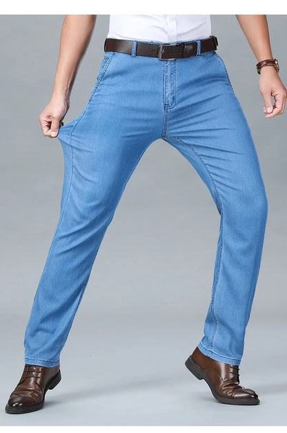 2026 New Spring Men's Light Blue Stretch Straight Jeans Business Casual Denim Pants Modal Fabric Trousers Male Brand