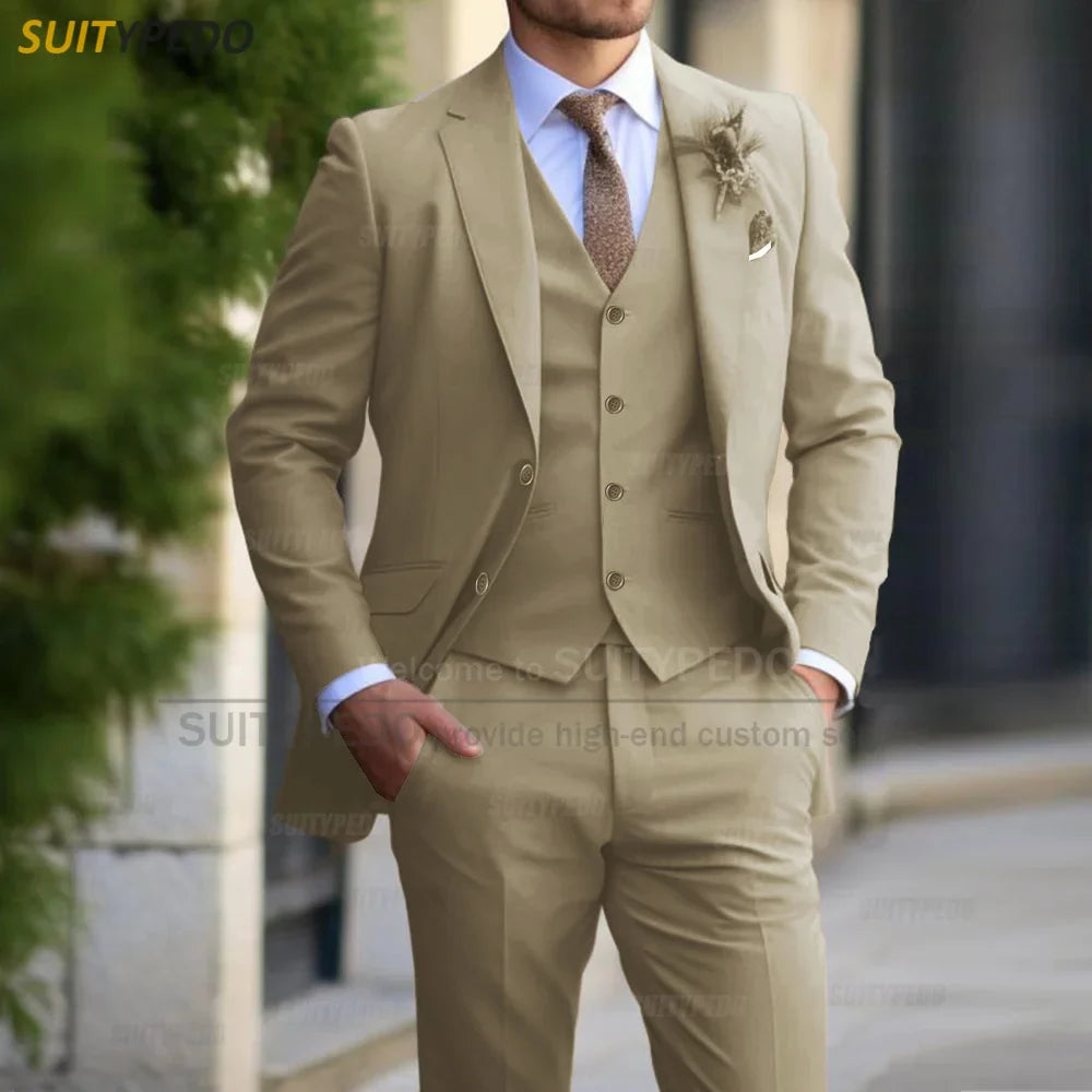 Elegant Men Suit Sets Wedding Banquet Groomsman Tailor-made Formal Outfits Fashion Party Slim Fit Blazer Vest Pants 3 Pieces