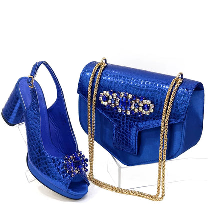 Italian Shoes and Bags Matching Set 2024 Women Heel Party for Silver Colour Italian Design Wedding Bigger Size Shoes